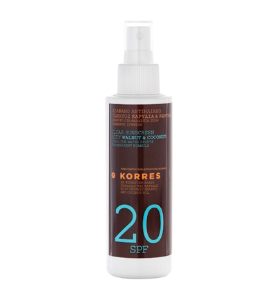 KORRES Sunscreen Clear Emulsion nemastná emulze na opalování kokos & vlašský ořech SPF20, 150 ml