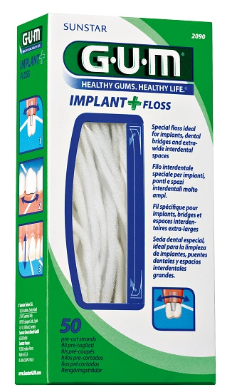 GUM Implant+ Floss Superfloss pro čištění zubních implantátů, 50 ks vláken