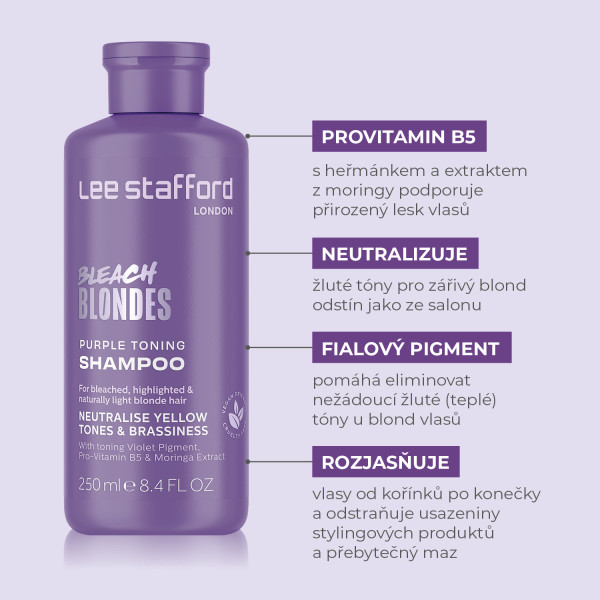 Lee Stafford Bleach Blondes Purple Toning šampon pro dokonalé blond vlasy, 250 ml