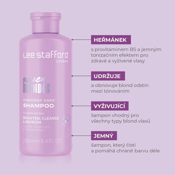 Lee Stafford Bleach Blondes Everyday Care Shampoo, šampon pro každodenní péči blond vlasů, 250 ml