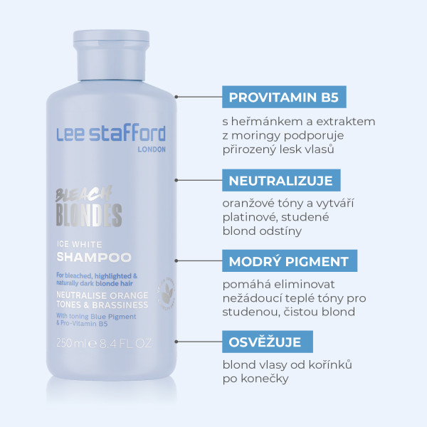 Lee Stafford Bleach Blondes Ice White šampon pro ledový odstín blond vlasů, 250 ml