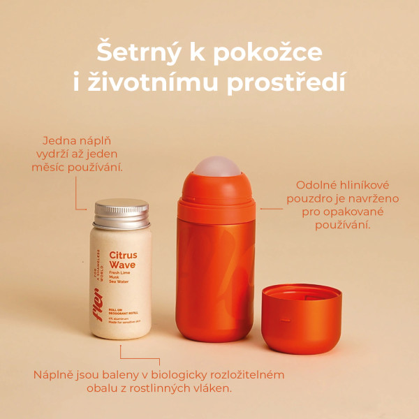 FLER deodorant Starter Set Citrus Wave, roll-on deodorant s vyměnitelnou náplní, 50 ml