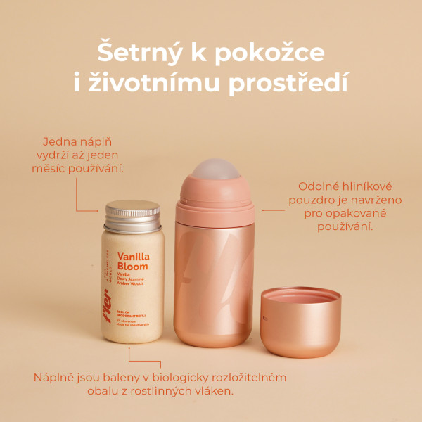FLER deodorant Starter Set Vanilla Bloom, roll-on deodorant s vyměnitelnou náplní, 50 ml