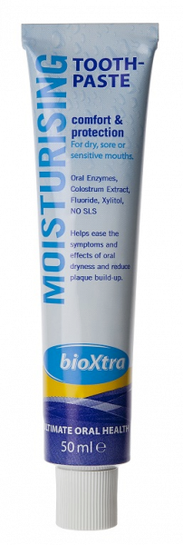 bioXtra mild jemná zubní pasta pro suchá a citlivá ústa s kolostrem, 50 ml