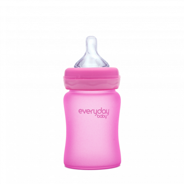 Everyday Baby skleněná láhev s termo senzorem, 150 ml, růžová