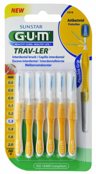 GUM TRAV-LER mezizubní kartáček s chlorhexidinem, kónický, ISO 3, 1,3 mm, 6 ks