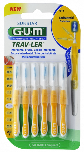 GUM TRAV-LER mezizubní kartáček s chlorhexidinem, kónický, ISO 3, 1,3 mm, 6 ks