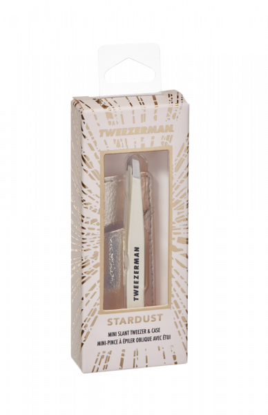 Tweezerman Mini SLANT pinzeta v jemné růžové barvě se zlatým pouzdrem