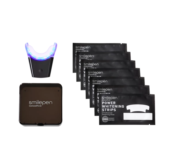 Smilepen Whitening Strips Kit – 7denní kúra pro intenzivní bělení zubů pomocí bělicích pásek s bezdrátovým LED akcelerátorem