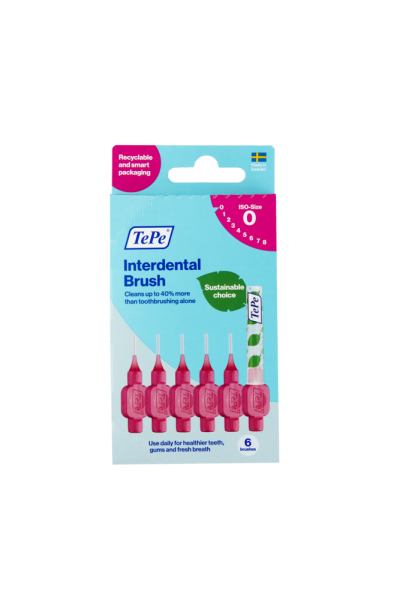 TePe Original mezizubní kartáčky z bioplastu 0,4 mm, růžové, 6 ks, krabička