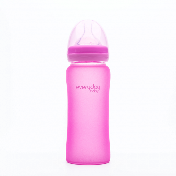 Everyday Baby skleněná láhev s termo senzorem, 300 ml, růžová