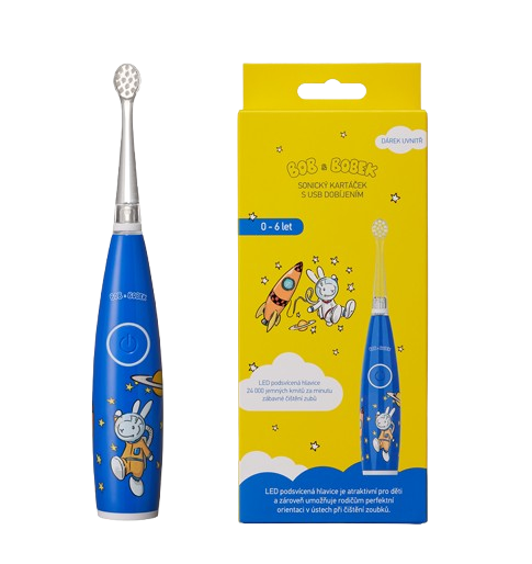 Bob a Bobek baby dětský sonický kartáček s kosmonautem a USB dobíjením, 0-6 let, v krabičce
