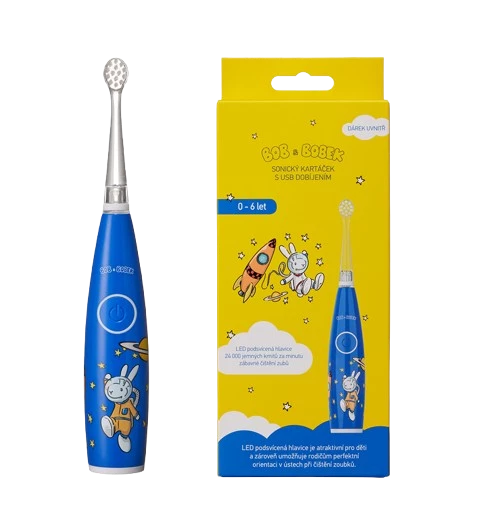 Bob a Bobek baby dětský sonický kartáček s kosmonautem a USB dobíjením, 0-6 let, v krabičce