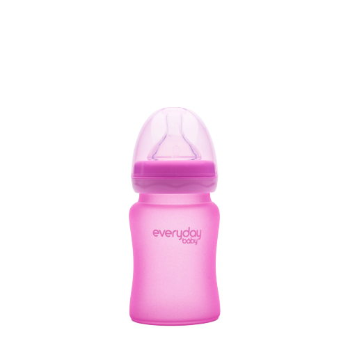 Everyday Baby skleněná láhev s termo senzorem, 150 ml, růžová