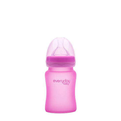 Everyday Baby skleněná láhev s termo senzorem, 150 ml, růžová