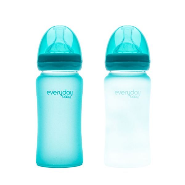 Everyday Baby skleněná láhev s termo senzorem, 240 ml, modrá