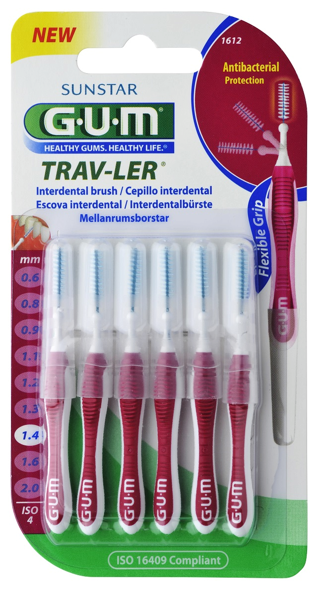 GUM TRAV-LER mezizubní kartáček s chlorhexidinem, cylindrický, ISO 4, 1,4 mm, 6 ks