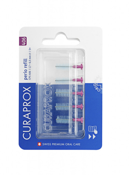 Curaprox CPS 406 perio refill meziizubní kartáčky, tmavě červené, 5 ks