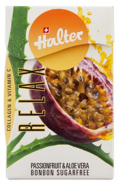 Halter Relax Passion fruit and Aloe Vera, bonbony bez cukru, 42 g 