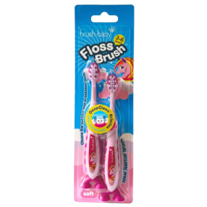 Brush-baby Unicorn FlossBrush™, dětský zubní kartáček s jednorožci, 2 ks, 3-6 let