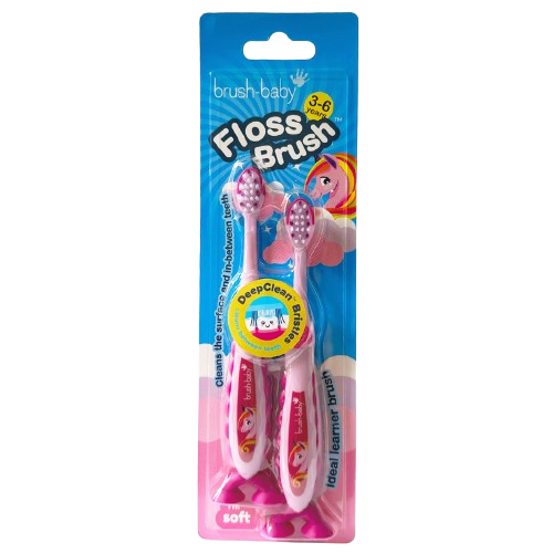 Brush-baby Unicorn FlossBrush™, dětský zubní kartáček s jednorožci, 2 ks, 3-6 let
