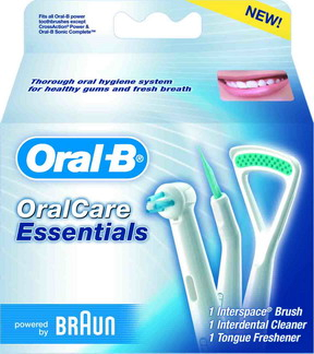 Oral-B sada 3 náhradních hlavic Essentials (čištění jazyka+mezizubní prostory+těžko dostupné prostory)