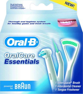 Oral-B sada 3 náhradních hlavic Essentials (čištění jazyka+mezizubní prostory+těžko dostupné prostory)