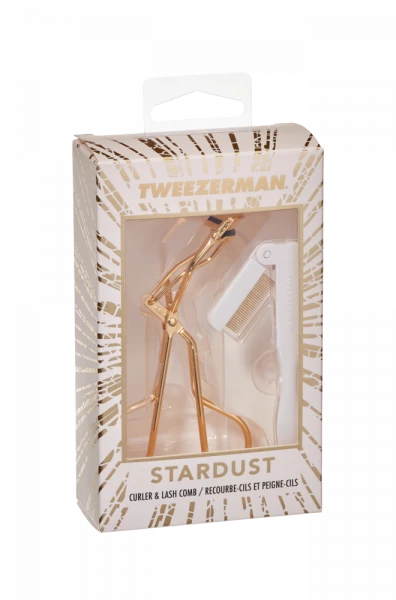 Tweezerman Lash Set Stardust, limitovaná edice zlatých kleštiček na řasy a hřebínku