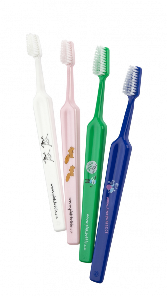 TePe Select Compact x-soft, zubní kartáček s logem Pink Bubble, bílý