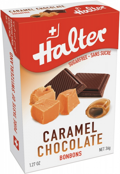 Halter Čoko Karamel (Caramel Chocolate), bonbóny bez cukru, 36 g