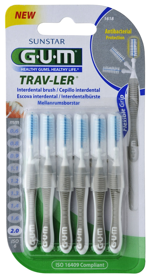 GUM TRAV-LER mezizubní kartáček s chlorhexidinem, cylindrický, ISO 6, 2,0 mm, 6 ks
