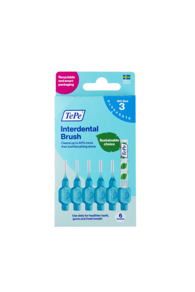 TePe Original mezizubní kartáčky z bioplastu 0,6 mm, modré, 6 ks, krabička