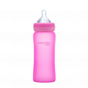 Everyday Baby skleněná láhev s termo senzorem, 300 ml, růžová