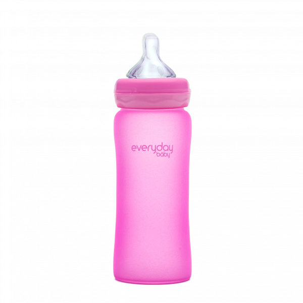 Everyday Baby skleněná láhev s termo senzorem, 300 ml, růžová