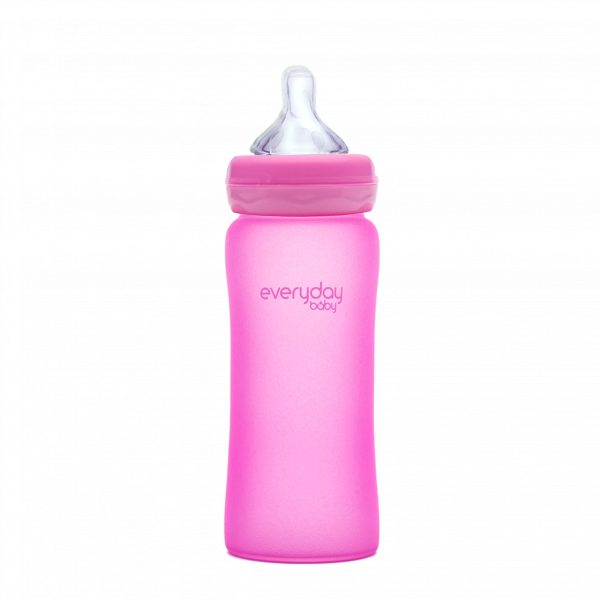 Everyday Baby skleněná láhev s termo senzorem, 300 ml, růžová