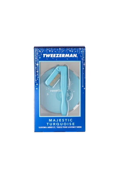 Tweezerman Limited collection Lash and Mirror Set - Majestic Turquoise hřebínek a zrcátko