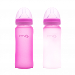 Everyday Baby skleněná láhev s termo senzorem, 300 ml, růžová
