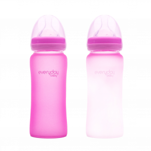 Everyday Baby skleněná láhev s termo senzorem, 300 ml, růžová