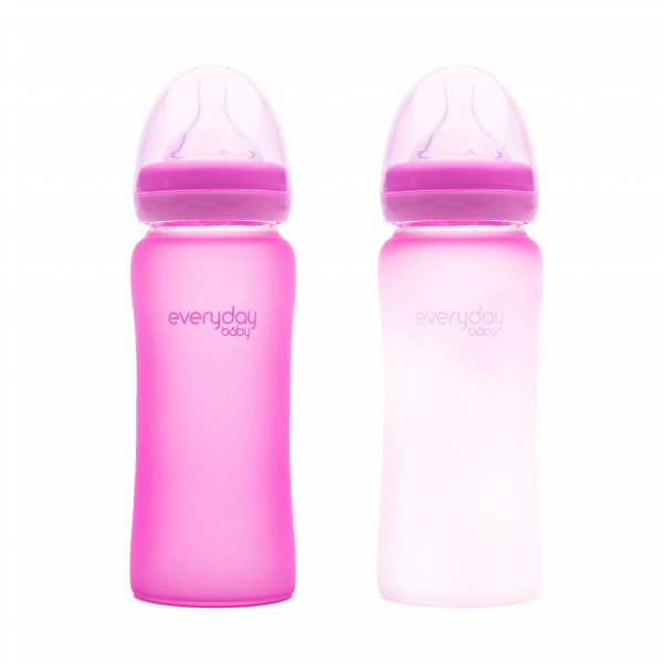 Everyday Baby skleněná láhev s termo senzorem, 300 ml, růžová