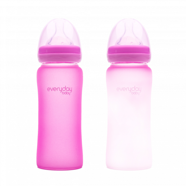 Everyday Baby skleněná láhev s termo senzorem, 300 ml, růžová