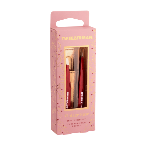 Tweezerman Vintage Rose Mini Tweezer Set – sada pinzet s pouzdrem v dárkovém balení
