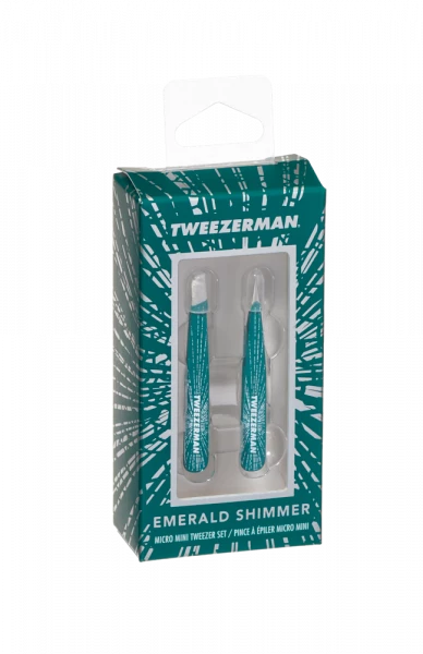 Tweezerman Micro Mini Brow Set Emerald Shimmer, Sada pinzet ve smaragdově zelené