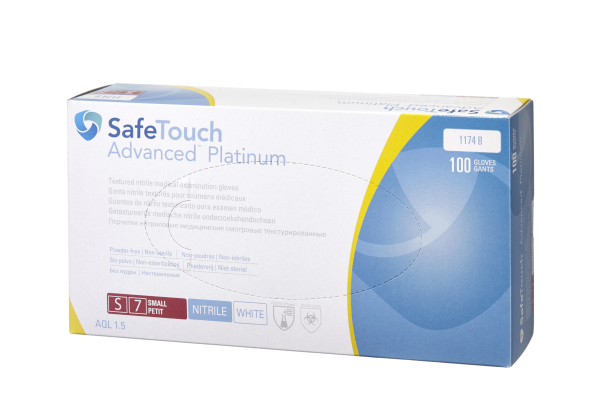 Medicom SafeTouch Advanced, nepudrované nitrilové rukavice S, bílé, 100ks