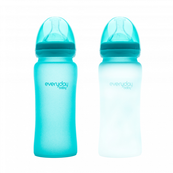 Everyday Baby skleněná láhev s termo senzorem, 300 ml, modrá