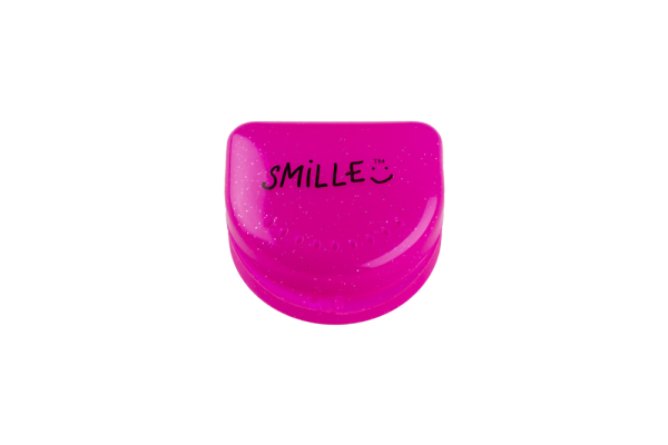 SMILLE růžová schránka na rovnátka s flitry