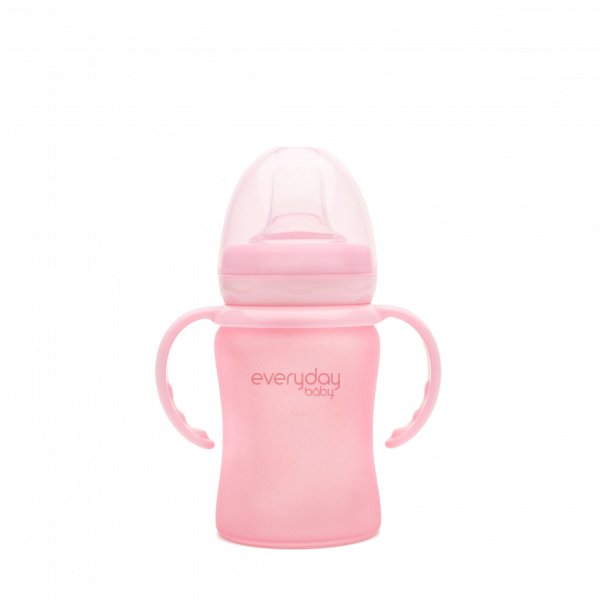 Everyday Baby skleněná lahvička s pítkem a držátkem, 150 ml, růžová