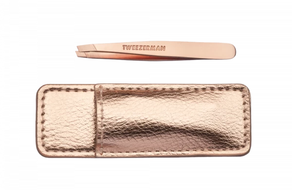 Tweezerman Mini SLANT pinzeta Rose Gold s cestovním pouzdrem