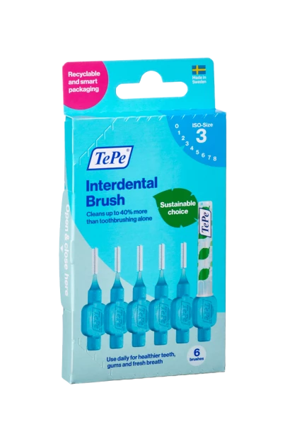 TePe Original mezizubní kartáčky z bioplastu 0,6 mm, modré, 6 ks, krabička