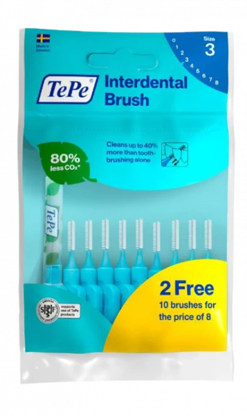 TePe Original mezizubní kartáčky z bioplastu 0,6 mm, modré, 8+2 ks zdarma