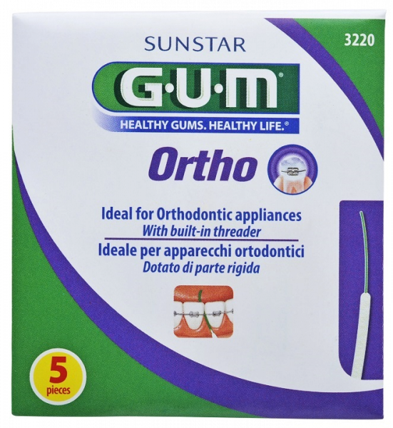 GUM Ortho Floss zubní nit pro čištění rovnátek, 5 ks